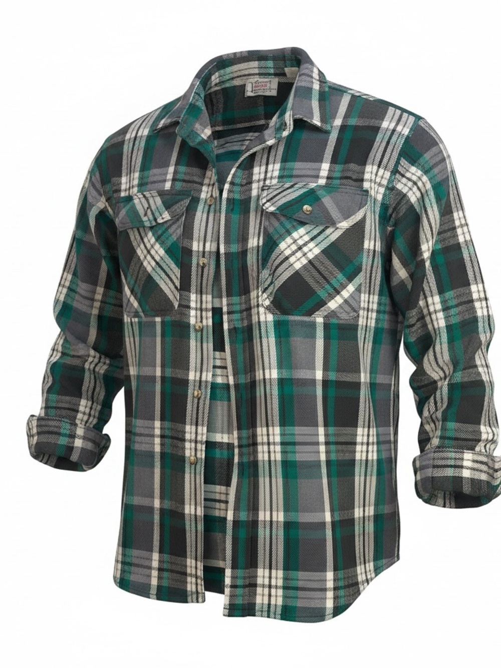 Vintage Men's Green and Black Plaid Button-Down Flannel Shirt Shacket XL